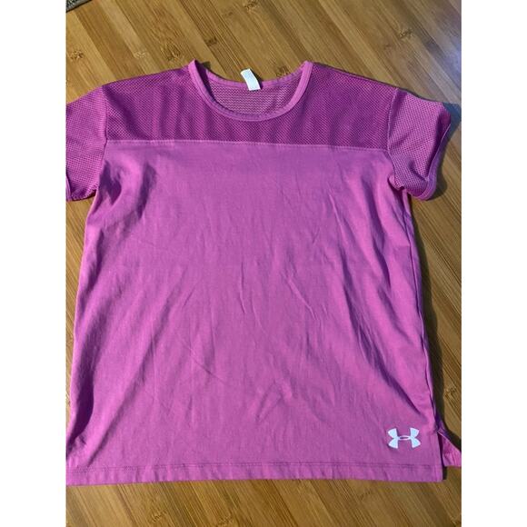 YLG pink under armour heat gear shirt L youth large short sleeve 10 - Picture 1 of 3